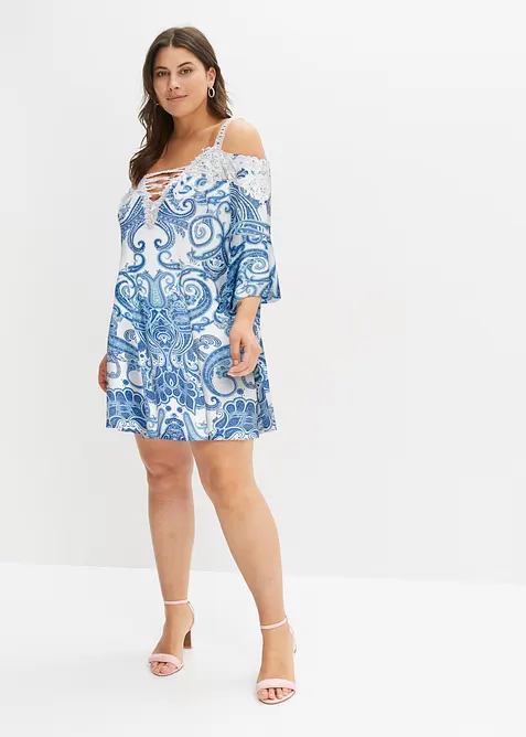 Off shoulder-kjole i utskr&aring;dd modell, bonprix