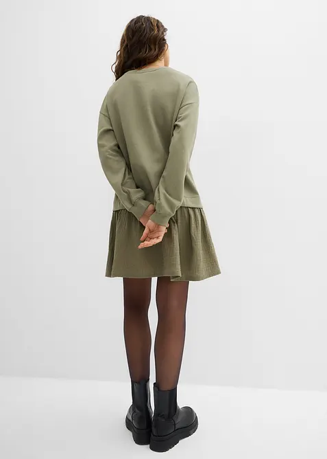 Sweatshirtkjole med vevd skj&oslash;rt, bonprix