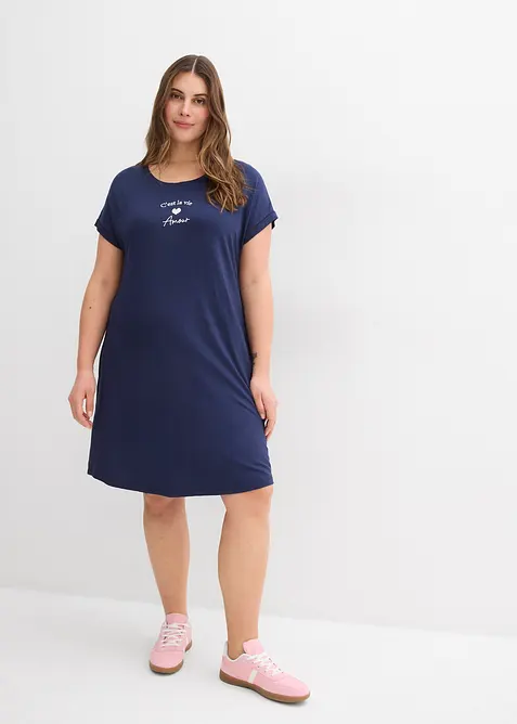 Jerseykjole med broderi i viskose med elastan, bonprix
