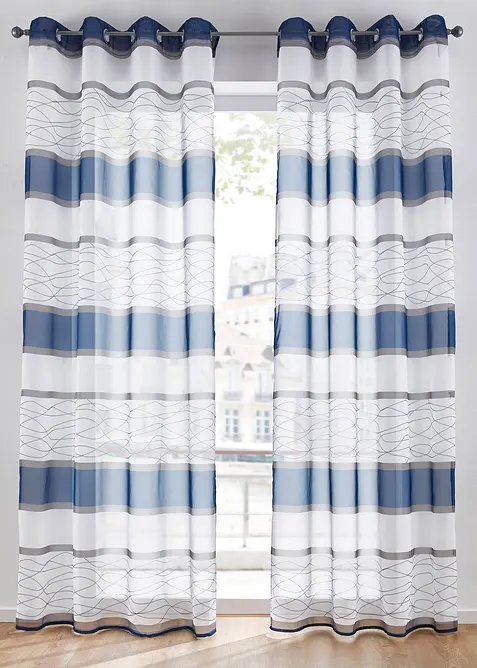 Transparent gardin med striper p&aring; tvers (1-pack), bonprix
