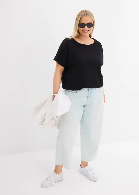 Topp i flammegarn av &oslash;kologisk bomull med vaflet linning, bonprix