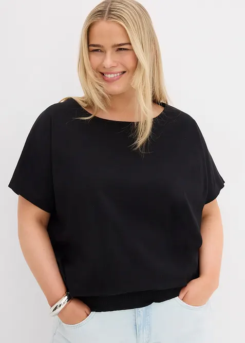 Topp i flammegarn av &oslash;kologisk bomull med vaflet linning, bonprix