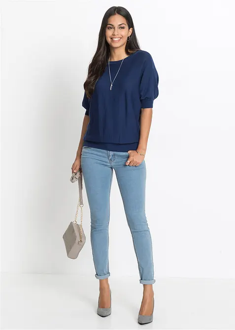 Finstrikket genser i bomullsmiks, bonprix