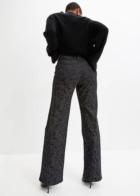 Wide-Leg-jeans, Mid Waist, med glansfullt m&oslash;nster, bonprix