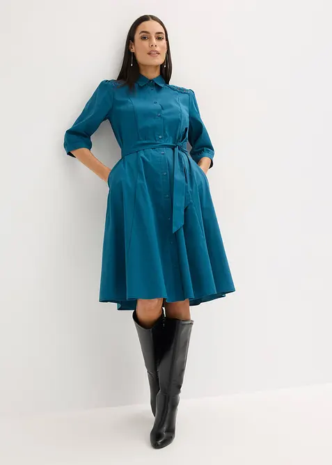 Skjortekjole med blonder og knytebelte, bonprix