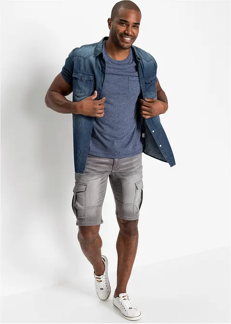 Kortermet skjorte i denim i &oslash;kologisk bomull, Slim Fit, bonprix