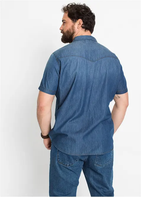Kortermet skjorte i denim i &oslash;kologisk bomull, Slim Fit, bonprix