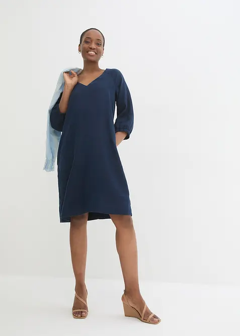 Kjole i 100% lin med 3/4-lange ermer, bonprix