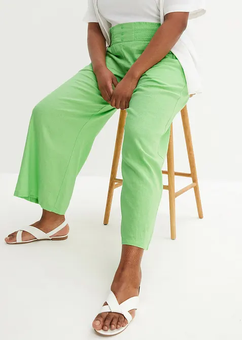 Bukse i lett linmiks med vide ben, bonprix