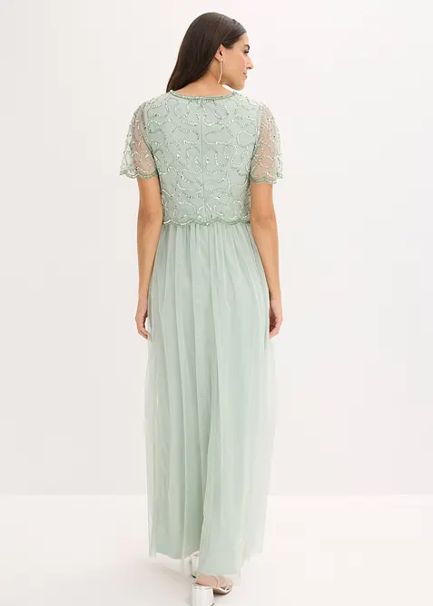 Maxikjole i fin tyll med paljettbroderi, bonprix