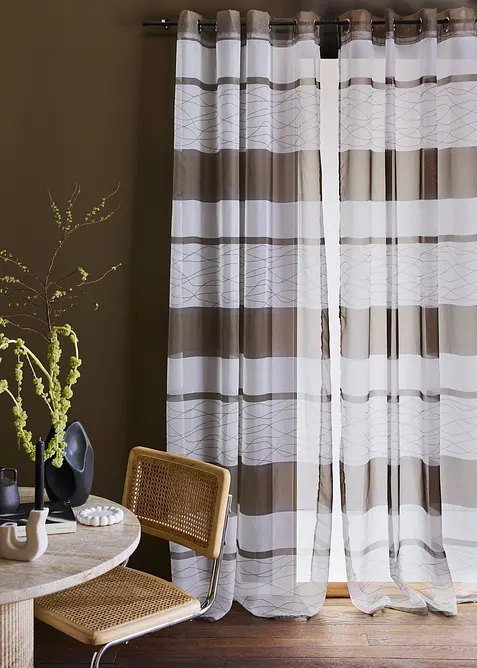 Gardin med stripe-print og resirkulert polyester (1-pack), bonprix