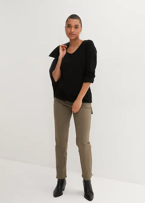 Langermet topp i 100% bomull med strikk, bonprix