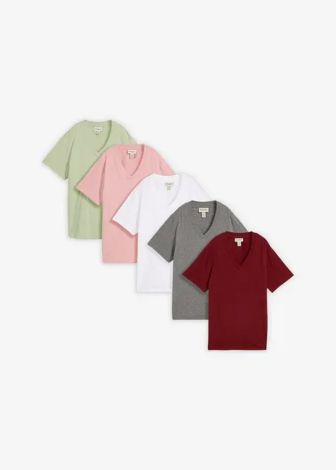 Vid, lang topp med V-hals, kortermet (5-pack), bonprix