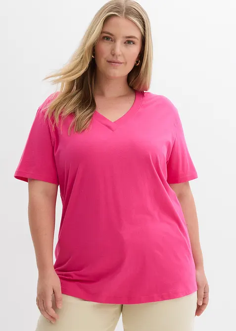 Vid, lang topp med V-hals, kortermet (5-pack), bonprix