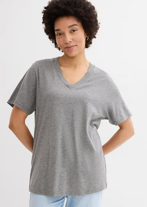 Vid, lang topp med V-hals, kortermet (5-pack), bonprix