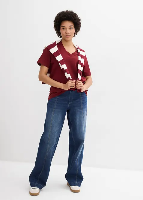 Vid, lang topp med V-hals, kortermet (5-pack), bonprix