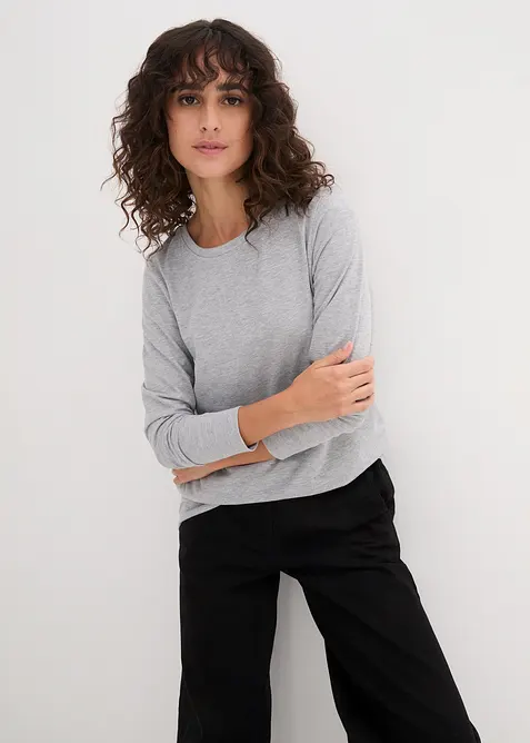 Lang, langermet topp med rund hals (5-pack), bonprix