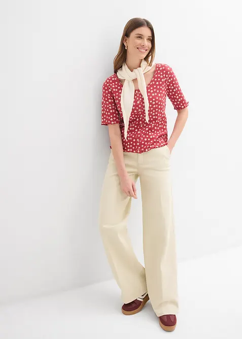 Ribbet topp med blomsterm&oslash;nster, kortermet, bonprix