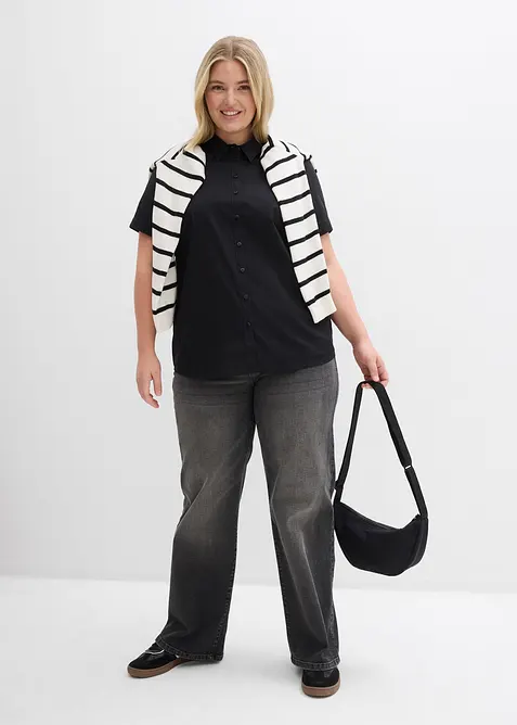 Kortermet bluse med stretch av bomullsmiks, bonprix