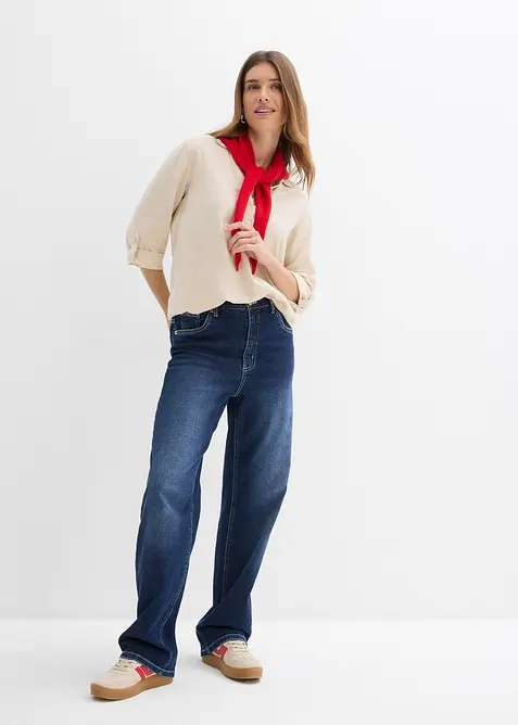 Bluse med lin og 3/4-lange ermer, bonprix