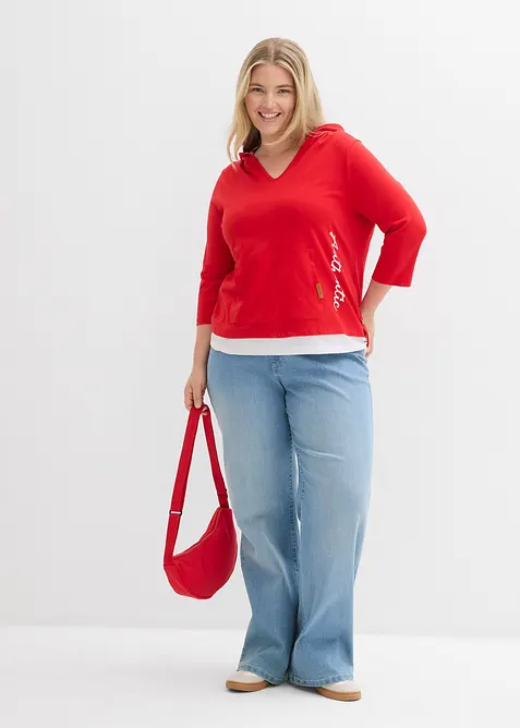 Hettegenser i 100% bomull med 3/4-lange ermer, bonprix