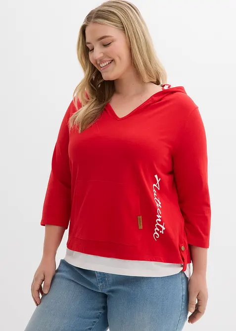 Hettegenser i 100% bomull med 3/4-lange ermer, bonprix