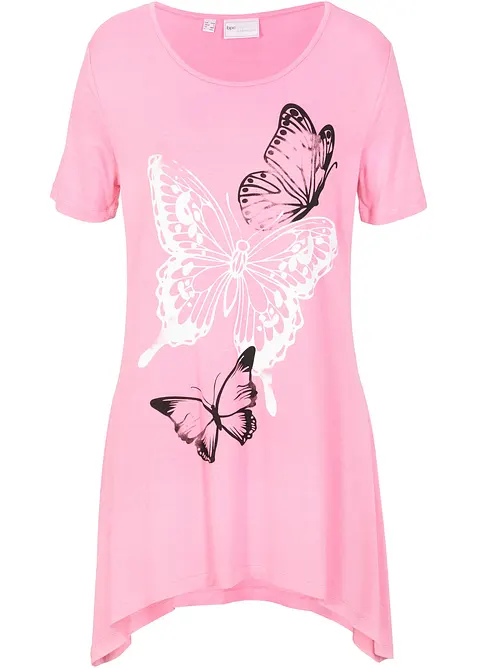 Lang topp med snipper i falden og sommerfugler, bonprix