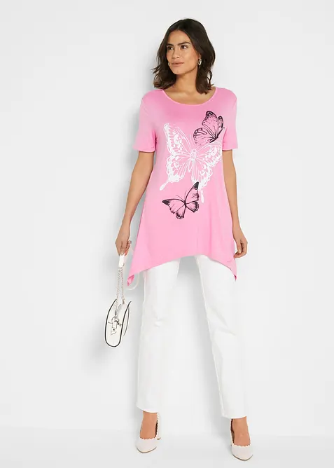 Lang topp med snipper i falden og sommerfugler, bonprix