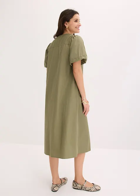 Vevd midikjole i &oslash;kologisk bomull, bonprix