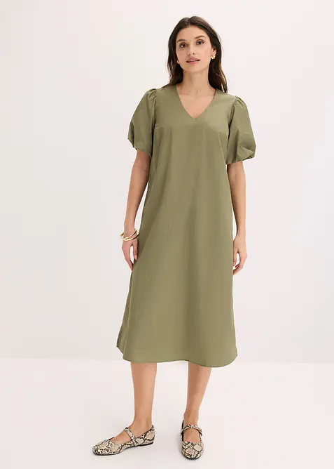 Vevd midikjole i &oslash;kologisk bomull, bonprix