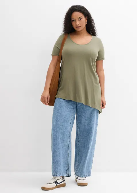 Lang topp i bomull- og viskosemiks med asymmetrisk fald, bonprix