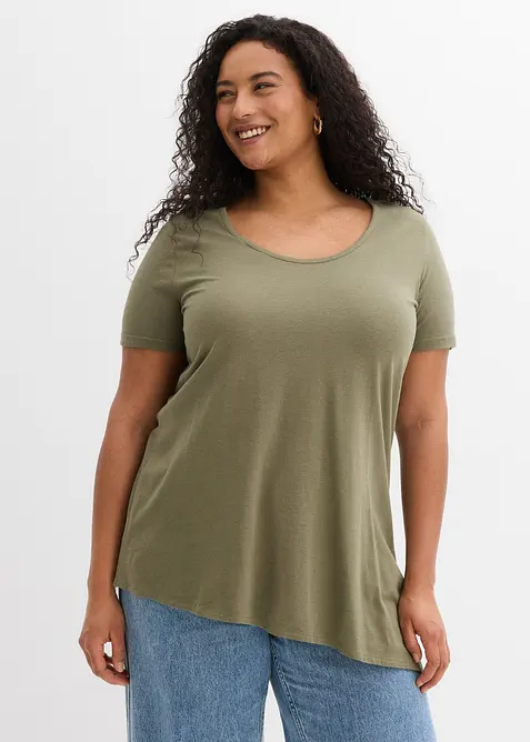 Lang topp i bomull- og viskosemiks med asymmetrisk fald, bonprix