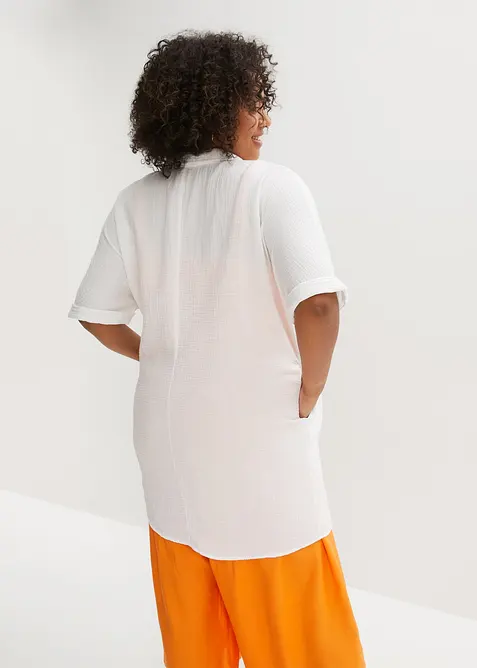 Oversized, lang skjorte i myk bomullsmusselin, bonprix