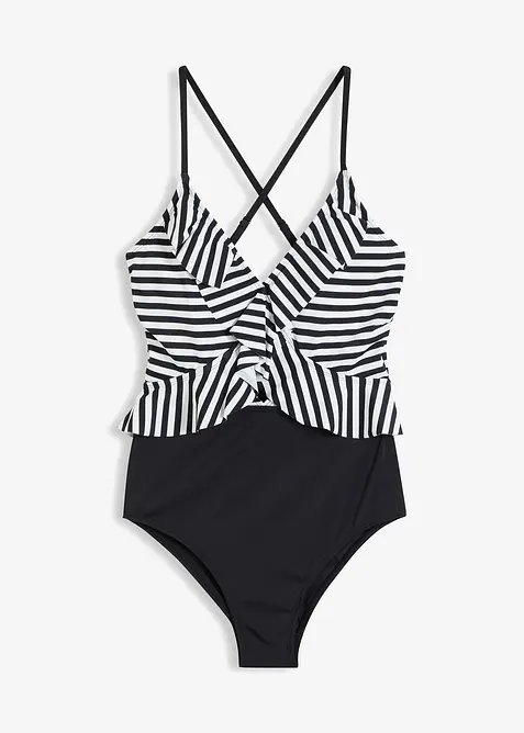 Badedrakt med cut outs og volanger, bonprix
