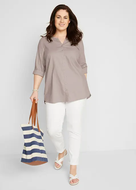 Bluse med lin og 3/4-lange ermer, bonprix