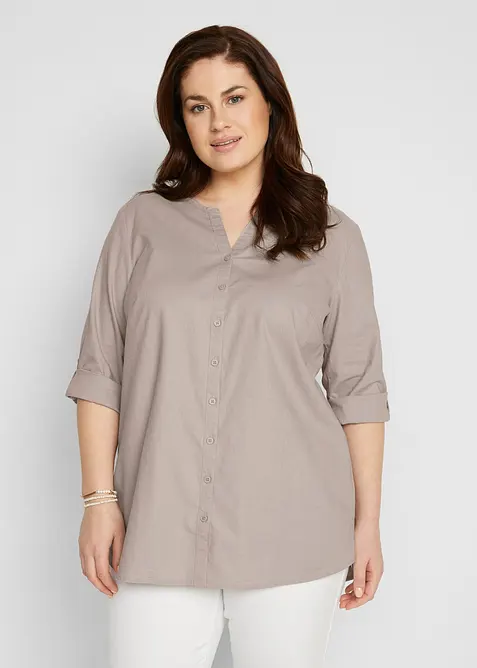 Bluse med lin og 3/4-lange ermer, bonprix