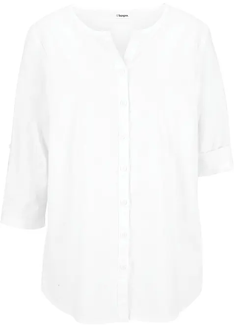 Bluse i lin- og bomullsmiks med 3/4-lange ermer, bonprix