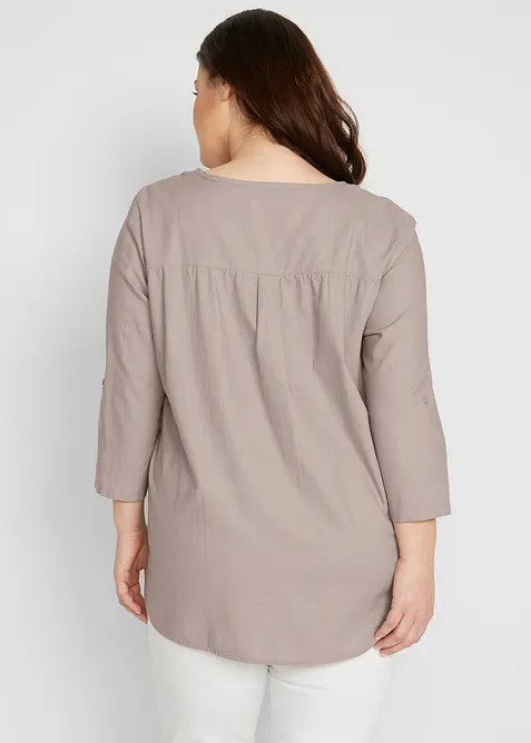 Bluse med lin og 3/4-lange ermer, bonprix