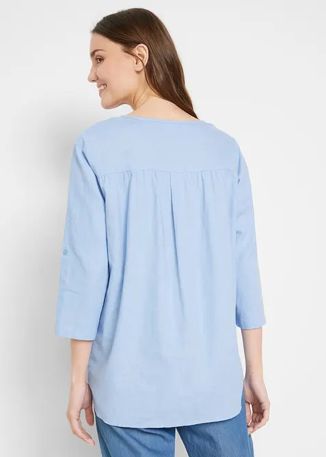 Bluse med lin og 3/4-lange ermer, bonprix