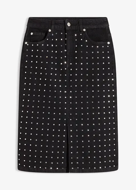 Denimskj&oslash;rt med strass, bonprix