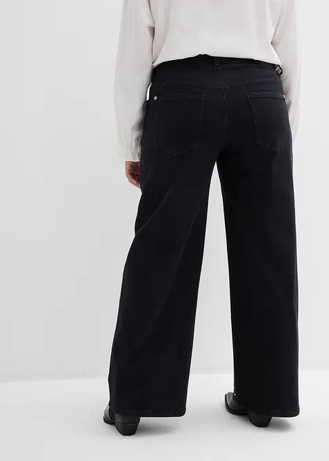 Wide-Leg-jeans Mid Waist med strassapplikasjon, bonprix