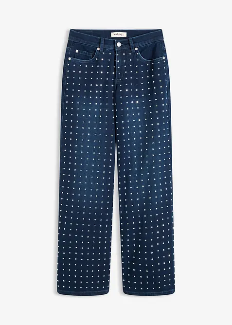 Wide-Leg-jeans Mid Waist med strassapplikasjon, bonprix