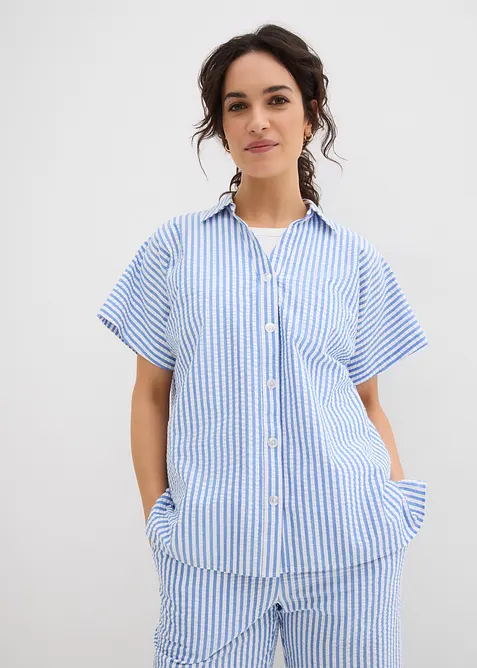 Kortermet bluse i kreppmateriale, bonprix