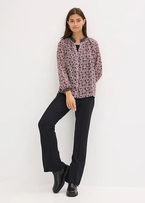 Chiffonbluse med m&oslash;nster og broderi, bonprix