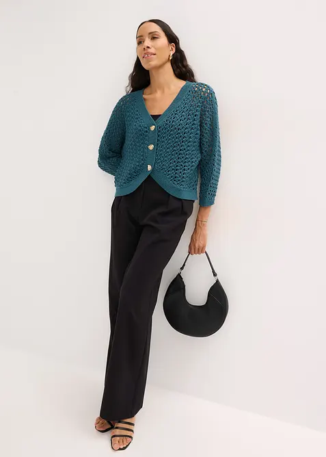 Cardigan i 100% bomull med hullm&oslash;nster, bonprix