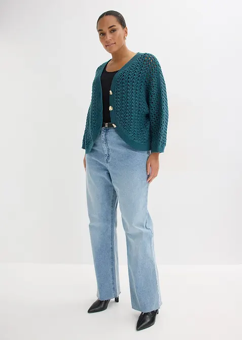 Cardigan i 100% bomull med hullm&oslash;nster, bonprix