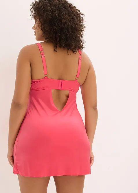 Babydoll i glansfullt materiale med glitrende blomsterbroderi, bonprix