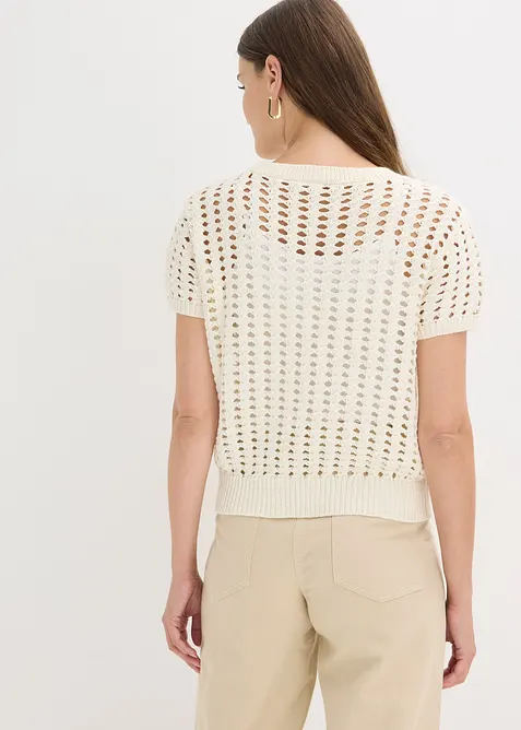 Kortermet genser i 100% bomull med hullm&oslash;nster, bonprix