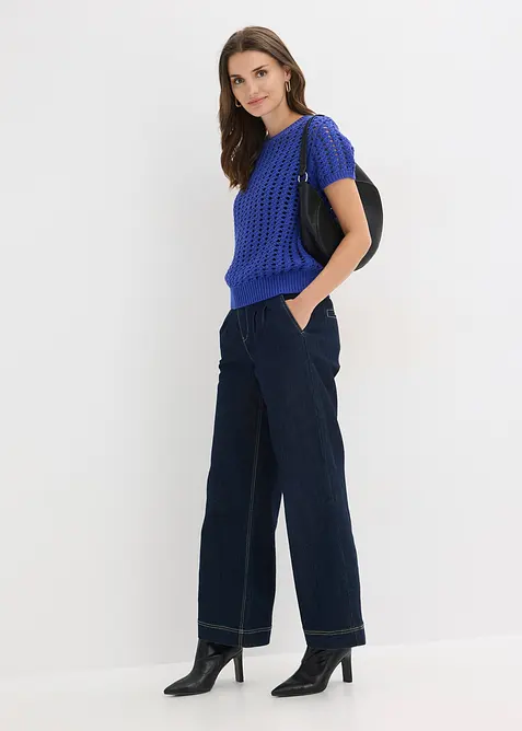 Kortermet genser i 100% bomull med hullm&oslash;nster, bonprix