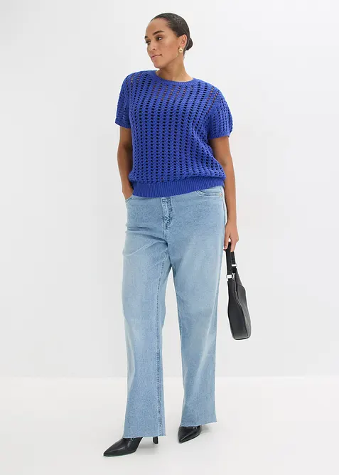 Kortermet genser i 100% bomull med hullm&oslash;nster, bonprix